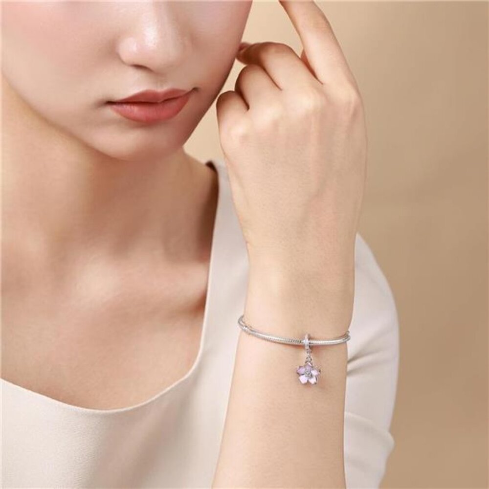 Charms for Pandora Bracelets 925 Sterling Silver Pink Flower - Picture 4 of 4